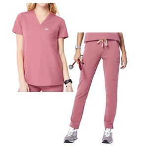 Figs Catarina Scrub Top + Yolanda Skinny Scrub Pant Mauve size S Tall